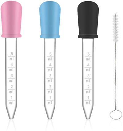 Golden crown - Druppelpipetten - Plastic Druppelpipetten - 5 Ml Siliconen Druppelpipet - Inclusief Reinigingsborstel - Geschikt voor Kinderen - 3 Stuks