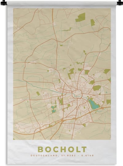 Wandkleed - Wanddoek - Plattegrond - Vintage - Bocholt - Stadskaart - Kaart - 120x180 cm - Wandtapijt