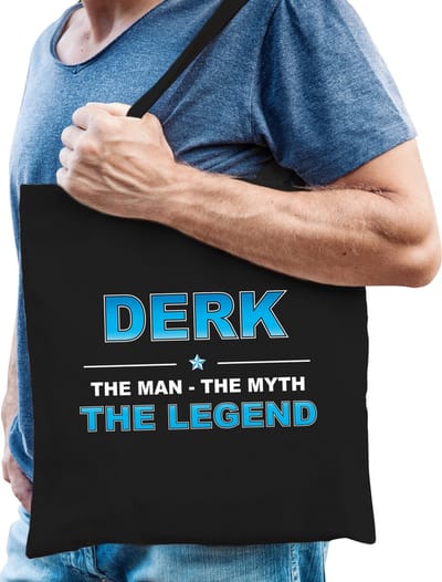 Naam cadeau Tasje voor Derk - The man, The myth the Legend - katoenen - zwart - verjaardag - vaderdag - collega - vriendin