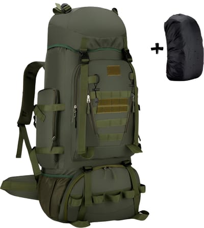 CarryQuest® - Titan 90L Backpack - Waterdichte Nylon Trekking Rugzak met Regenhoes, Rugventilatie, Front-/Toploader, Grote Capaciteit & 85x35x23 cm - Groen