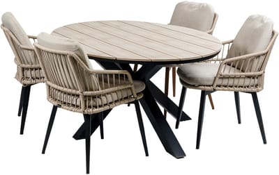 5-delige tuinset | 4 Isabel stoelen (Sand) | 180 cm ovale Cyprus tuintafel (Wood)