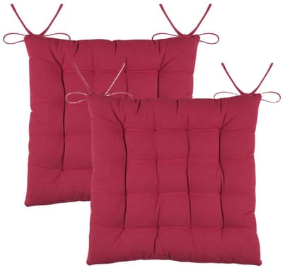 Stof Textile stoelkussens DUO - 2x - rood - 38 x 38 x 3.5 cm - touwtjes sluiting - zitkussens - binnen/buiten