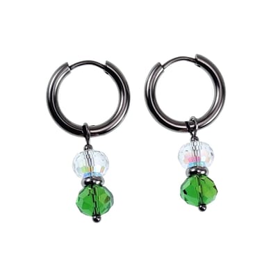 ∅18mm x 2,5mm Oorbellen Dames - RVS - Oorringen met Groen Gefacetteerde Kristalkrallen Hanger - Bungelende Oorbellen