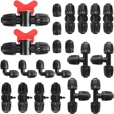 Set van 22 stuks besproeiingsfittingen voor tuinbesproeiing, druppelslangen en microdruppelkoppelingen, ideaal voor een efficiënt besproeiingssysteem