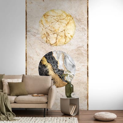 Fotobehang Profhome 398501-GU vliesbehang hardvinyl warmdruk in reliëf glad in marmerlook mat beige goud zwart 1,59 m x 2,8 m