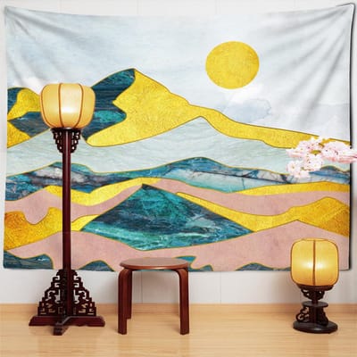Marmerpatroon Wandtapijt Wandhanger Landschap Artistieke Conceptie Landschapsschildering Boheemse Wanddecoratie Achtergronddoek 95x70cm yellow