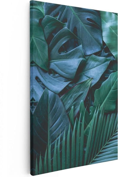 Artaza Canvas Schilderij Botanisch Blad - 20x30 cm - Klein - Muurdecoratie Jungle - Wanddecoratie Planten - Schilderijen Op Canvas Groen