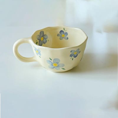 Tasse à café en forme de fleur, tasse de petit-déjeuner à l'avoine, tasse à thé au lait, tasse créative antidérapante avec poignée, fournitures de cuisine 201-300ml beige