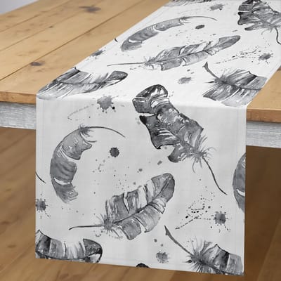 ABAKUHAUS veren-tafelrunner – Inheemse stijl, 40x225 cm, donkergrijs/wit