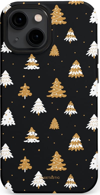 Casetastic hoesje geschikt voor Apple iPhone 13 mini - MagSafe - Dubbellaagse bescherming - Happy Chistmas Kerstbomen - Fashion Case - Zwart