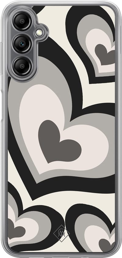 Casimoda® hoesje - Geschikt voor Samsung Galaxy A14 5G - Hart Swirl Zwart - 2-in-1 case - Schokbestendig - Illustratie - Verhoogde randen - Zwart, Transparant