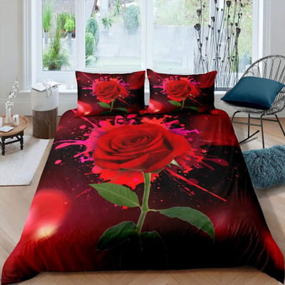 Rode Roos Dekbedovertrek Set Roos Bloemenprint Beddengoed Set Romantische Frisse Stijl King Size Dekbedovertrek met Kussenslopen voor Geliefden 140x210cm 2pcs