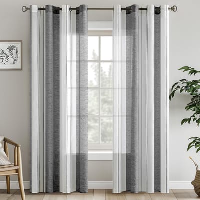 Transparante gestreepte gordijnen - modern en elegant - set van 2 - wit - 140 x 260 cm