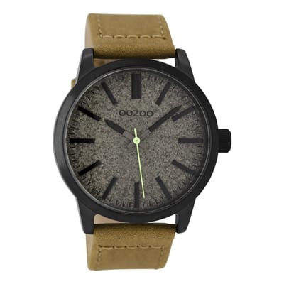 OOZOO Timepieces - Zwarte horloge met camel leren band - C9067