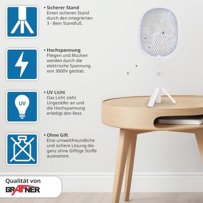 Elektrische Vliegenmepper 3000V – Oplaadbare USB Muggenval met UV-Licht, Ideaal voor Binnen en Buiten