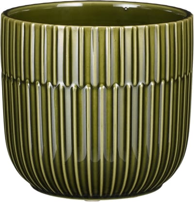 Mica Decorations - Plantenpot/bloempot - keramiek - groen - stripes patroon - D12.5 x H22 cm