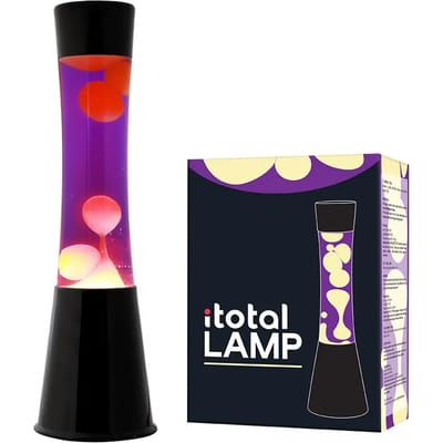 i-Total Lavalamp - Lava Lamp - Sfeerlamp - 40x11 cm - Glas/Aluminium - 30W - Paars met gele Lava - Zwart - XL1789