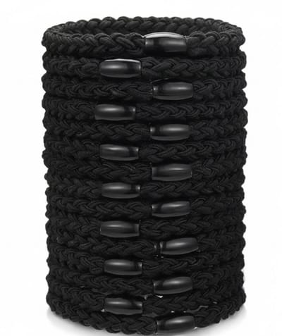 Set van 12 zwarte gevlochten haar elastiekjes – sterke elastische haar banden – gevlochten haar accessoire voor dames en meisjes