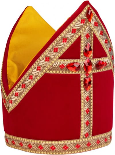 KIMU® Sinterklaas Mijter Luxe - Fluweel Sint Kokermijter Velours Rood Goud Gevoerd Velvet Hoed - TV Kostuum Bram Stefan Festival
