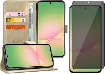 Hoesje geschikt voor Samsung Galaxy A56 / A36 - Privacy Screenprotector Volledig Dekkend Glas - Portemonnee Book Case Goud