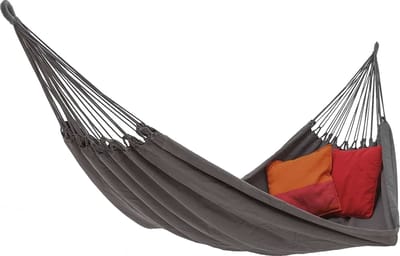 Benson Complete hangmat met karabijnhaak - 200 x 100 cm - grijs - inclusief bevestigingsmaterialen