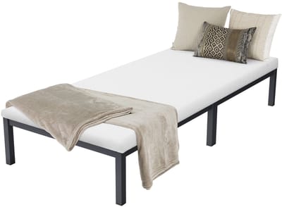 Bedframe eenpersoonsbed 90x200cm van metaal in antraciet met lattenbodem & matras H-10cm ML-Design