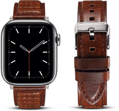 By Qubix - Geschikt voor Apple Watch bandje - Oil Wax Leren band - Bruin - Geschikt voor Apple Watch 44mm / 45mm / 46mm / 49mm (Ultra 1,2 en 3)