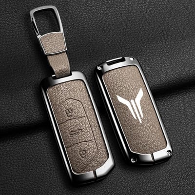 Étui intelligent pour clé de voiture Coque de télécommande Porte-clés Accessoires en alliage de zinc Cuir Protecteur pour Voyah Free Dream black
