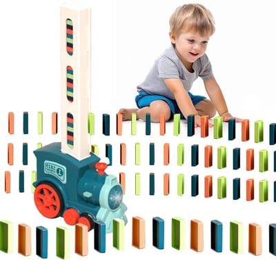 Speelgoedset met 200 Domino Blokken en Automatische Trein voor Kinderen van 3 tot 5 Jaar - Creatief en Educatief Speelgoed voor Jongens en Meisjes
