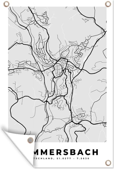 Muurdecoratie Gummersbach - Duitsland - Kaart - Plattegrond - Stadskaart - 120x180 cm - Tuinposter - Tuindoek