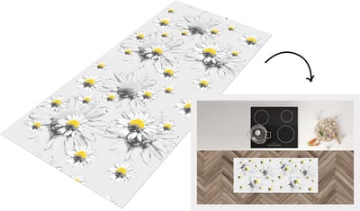 Keukenloper - Loper keuken - Madelief - Kamille - Bloemen - Patronen - 120x50 cm - Keukenloper vinyl