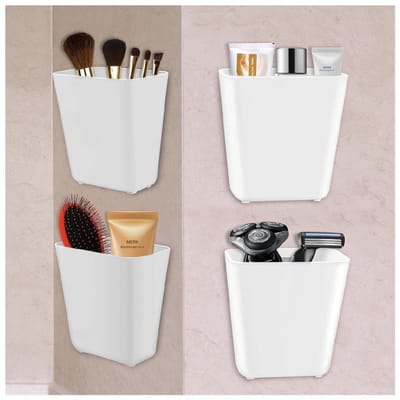 GELLDG 4 Stuks Opslagdozen - Keuken Organizer Dozen - Bodem met Afvoergaatjes, Verstevigde Ronde Randen, Hoge Draagkracht - Geschikt voor Keuken, Badkamer en Koelkast - Kunststof - 15x14x9cm