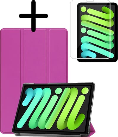 Hoesje Geschikt voor Apple iPad Mini 7 (2024) - 8.3 inch - 7e Generatie - Met Screenprotector - Trifold Bookcase - Hard Cover - Hardcover Book Case - Tablet Hoes - Paars