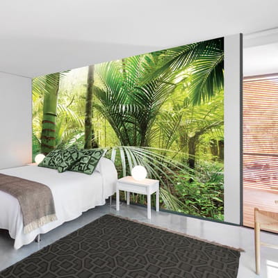 98cm X 70cm - Zelfklevend fotobehang -  Groene steeg van bomen  , Premium Print