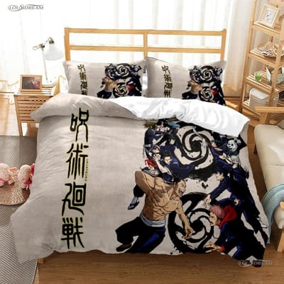 Cartoon Anime Jujutsu Kaisen Dekbedovertrek Dekbed Beddengoedset Zachte Dekbedovertrek en Kussensloop voor Tieners Eenpersoons/Tweepersoons/Queen/King AU King(240x210cm)