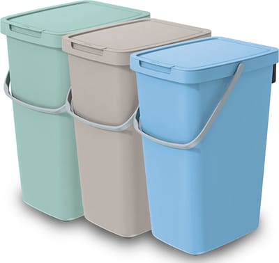 Keden GFT/rest afvalbakken set - 3x - 20L - Beige/groen/blauw - 23 x 29 x 45 cm - afval scheiden