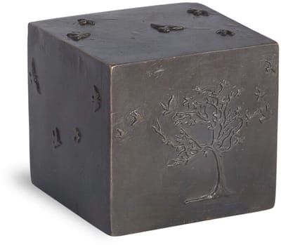Bronzen urn - kubus met levensboom en blaadjes 5x5x5 cm mini urn - brons