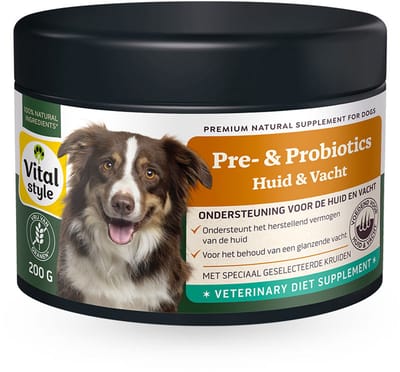 VITALstyle Pre- & Probiotics Huid & Vacht - Honden Supplementen - Huid & Vacht In Balans - Met Prebiotica & Probiotica - Poeder - 200 g