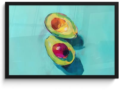 Poster in lijst - Fotolijst 60x40 cm - Posters - Avocado - Groen - Pit - Schaduw - Posterlijst zwart - Decoratie - Wanddecoratie woonkamer - Muurdecoratie slaapkamer