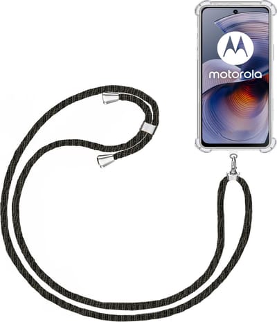 Telefoonkoord + Hoesje Geschikt voor Motorola Moto G15 - Lengte Verstelbaar - Telefoonketting - Shock Proof Case - Zwart