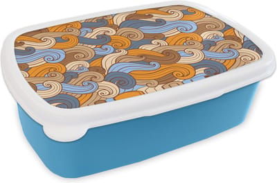 Broodtrommel Blauw - Lunchbox - Brooddoos - Vintage - Japans - Patronen - 18x12x6 cm - Kinderen - Jongen
