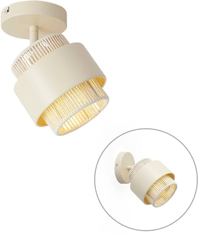 QAZQA kora - Moderne Plafondspot | Spotje | Opbouwspot - 1 lichts - L 23 cm - Beige - Woonkamer