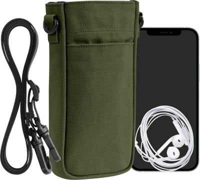 kwmobile Telefoontasje geschikt voor XXL - 7" - Universeel smartphone hoesje van canvas - Met telefoonkoord - In donkergroen
