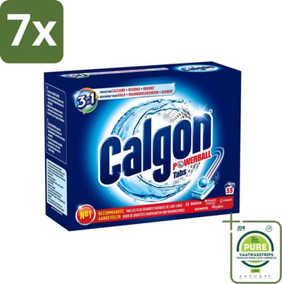 7 x Calgon - Wasmachinereiniger - Tegen Kalkaanslag / Wasmiddelresten / Geuren - 55 Tabletten - Grootverpakking - Wasmachine Reiniger - Kalkverwijderaar - Wasmiddelresten - Wasmachine Onderhoud - Wasmachine Tabletten