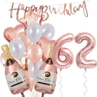 62 Jaar Verjaardag Cijferballon 62 - Feestpakket Snoes Ballonnen Pop The Bottles - Rose White Versiering