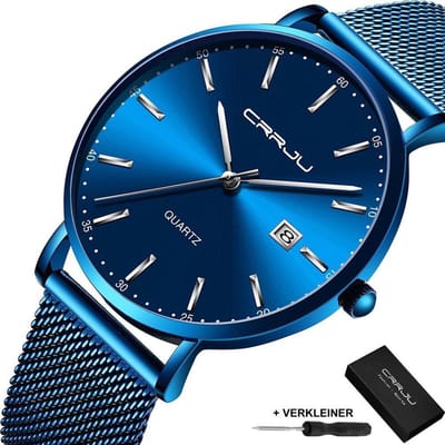 CRRJUØ Horloges voor Mannen Vrouwen Herenhorloge Dameshorloge Heren Dames Ø Horloge Watch Jongens Meisjes Ø Horlogebox Geschenkdoos Ø Blauw Zilver