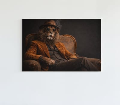 Canvas Schilderij - Gentleman Leeuw Portret - Wanddecoratie - 60x40 cm