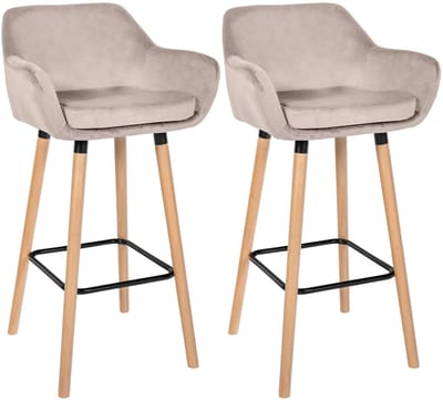 CLP Grant Set van 2 barkrukken - Met rugleuning - Moderne Barstoel - Beukenhouten Poten - Belastbaar tot 150 kg - Velvet - Fluweel - creme/natura