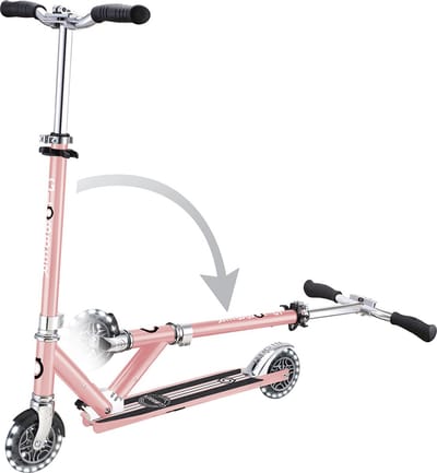 Kinderstep - Globber Flow - Roze/chrome - Lichtgevende wielen - Vouwbaar - Vanaf 5 jaar