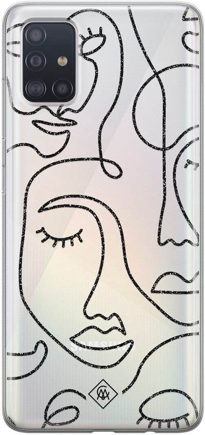 Casimoda® hoesje - Geschikt voor Samsung A51 - Abstract Faces - Backcover - Siliconen/TPU - Zwart